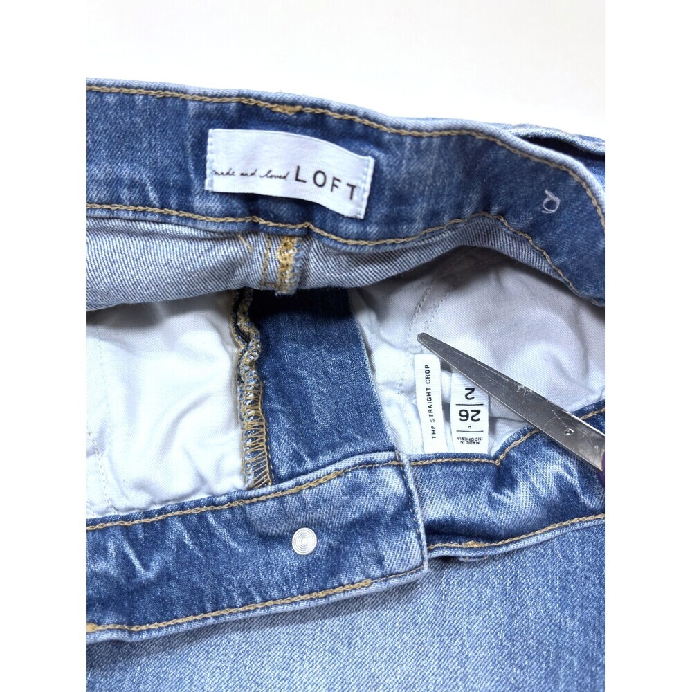 Loft The Straight Crop Jeans Medium Wash Raw Hem Distressed - Size 2/26 - Picture 3 of 7